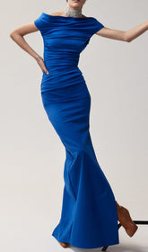 Gespaltenes Satin-Korsettkleid in Blau